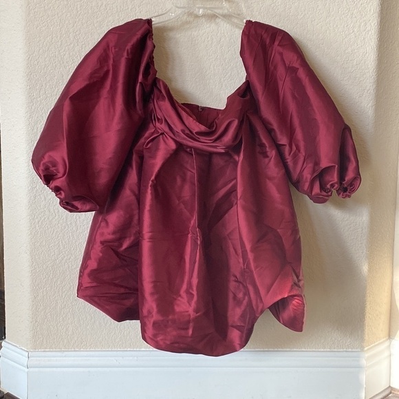 ASOS LUXE Bubble Babydoll Off-shoulder Satin Mini Dress Deep Red/Burgundy Size 2 - Picture 11 of 14